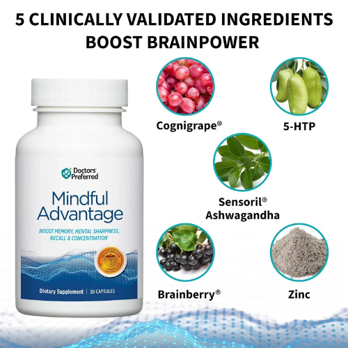 DOCTORS' PREFERRED Mindful Advantage Brain Supplements, Memory, Focus, 30ct