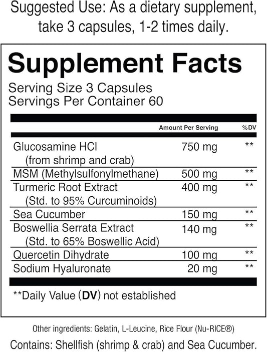 Jocko Fuel Joint Support Supplement – Glucosamine MSM with Turmeric & Boswellia | 180 Capsules