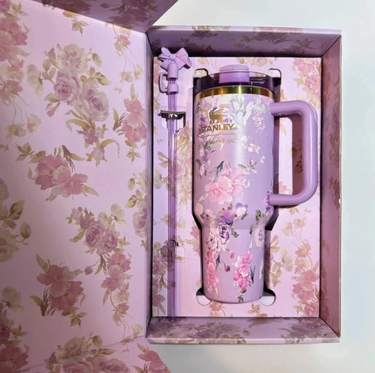 LoveShackFancy Stanley 40oz Quencher H2.0 Tumbler Rosa Beaux Purple New
