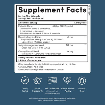 Probiotic Weight Management Supplement for Digestion, Metabolism & Appetite Support | 4-in-1 Digestive Health Formula Capsules (90 Count)