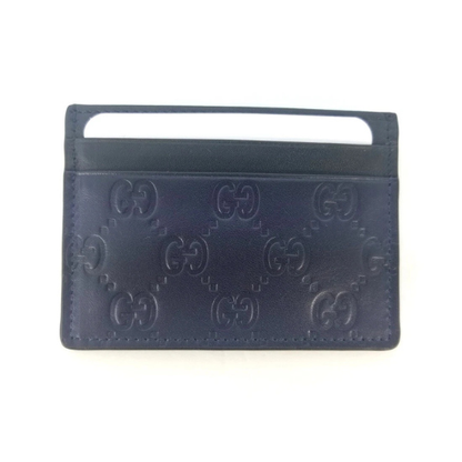 New Authentic Gucci Guccissima Dark Blue Black Leather Card Case Card Holder