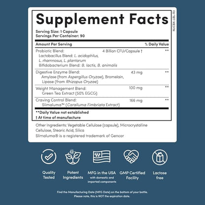 Nucific Bio-X4 Probiotic Supplement – Weight Management, Digestion & Bloating Support, 90 Count