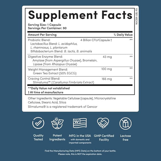 Nucific Bio-X4 Probiotic Supplement – Weight Management, Digestion & Bloating Support, 90 Count