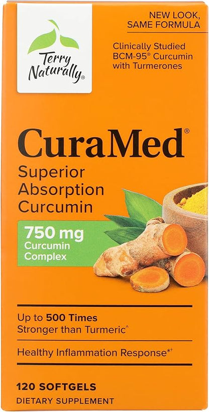 Terry Naturally CuraMed 750 mg Curcumin Supplement – Antioxidant Brain, Heart & Immune Support | 120 Softgels
