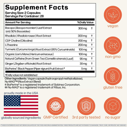 Avantera Elevate Nootropic Brain Supplement – Focus, Memory & Energy Support, No Crash, 56 Count for Men & Women