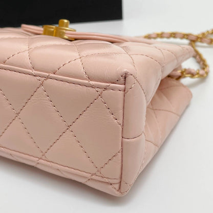 CHANEL Kelly Mini Shopping Pink Shiny Calfskin Quilted Handbag