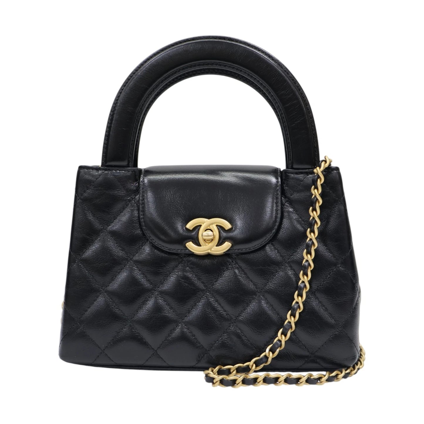 CHANEL Kelly Mini Shoulder Handbag Quilted Calfskin Black AS4416