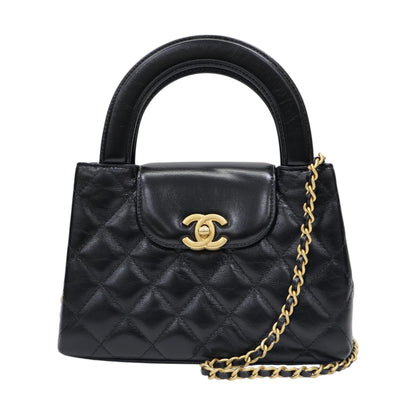 CHANEL Kelly Mini Shoulder Handbag Quilted Calfskin Black AS4416