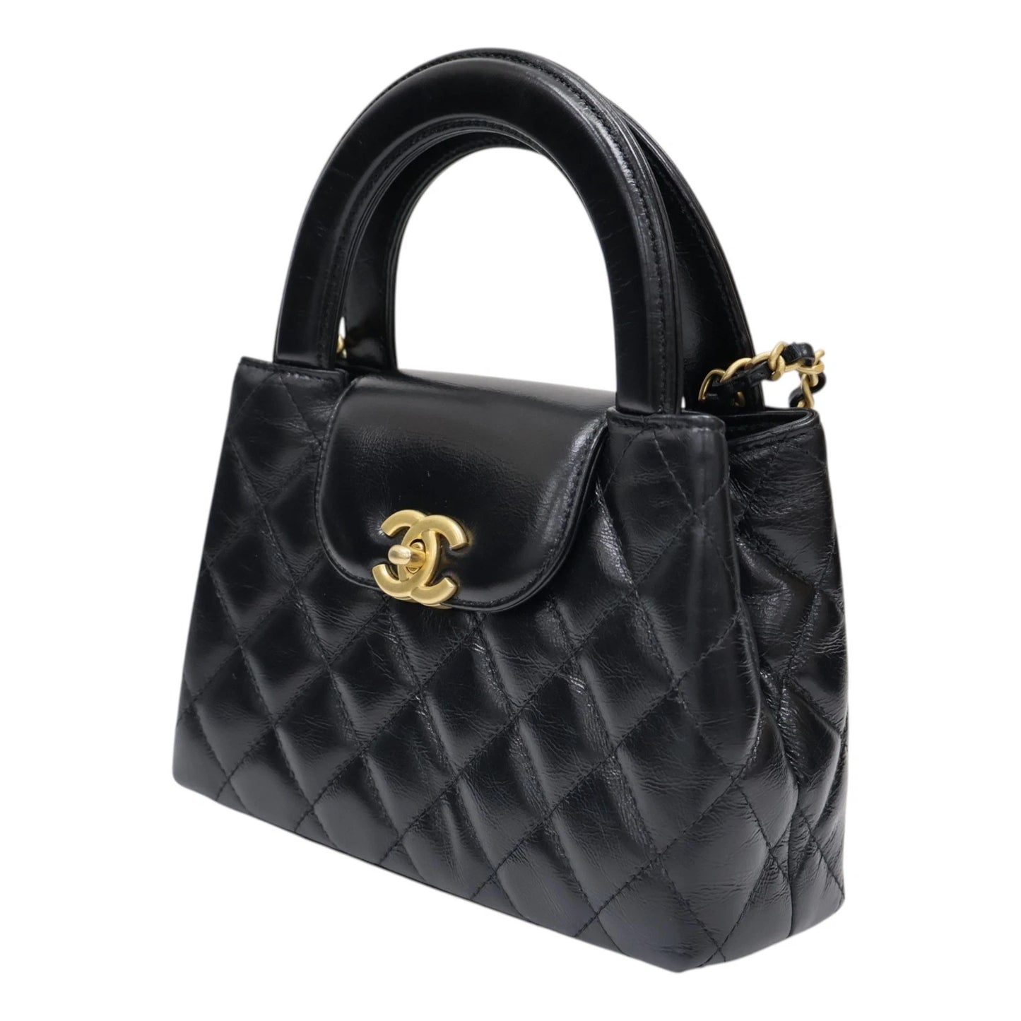 CHANEL Kelly Mini Shoulder Handbag Quilted Calfskin Black AS4416