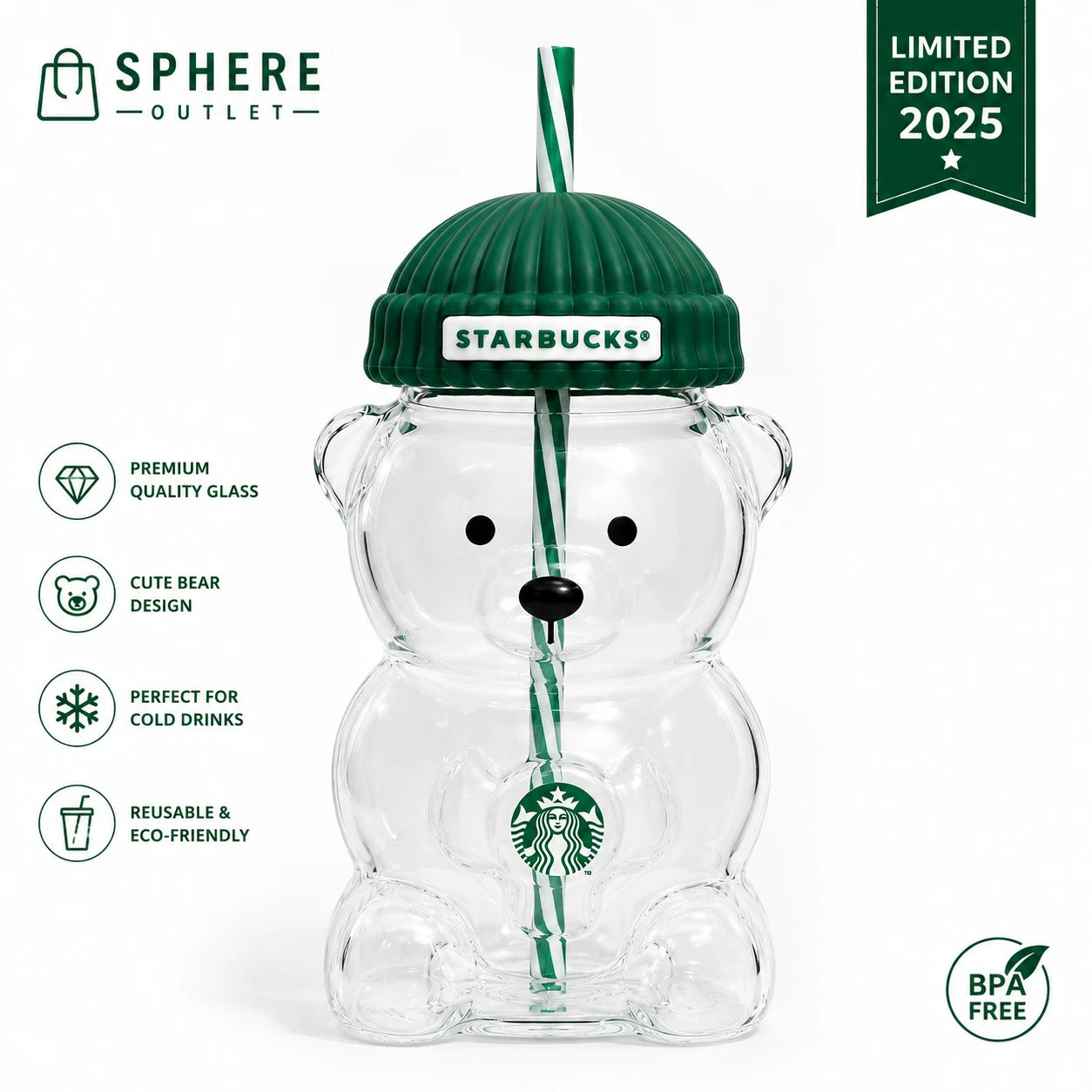 2025 Glass Starbucks Bearista Bear Cold Cup Holiday Limited Edition