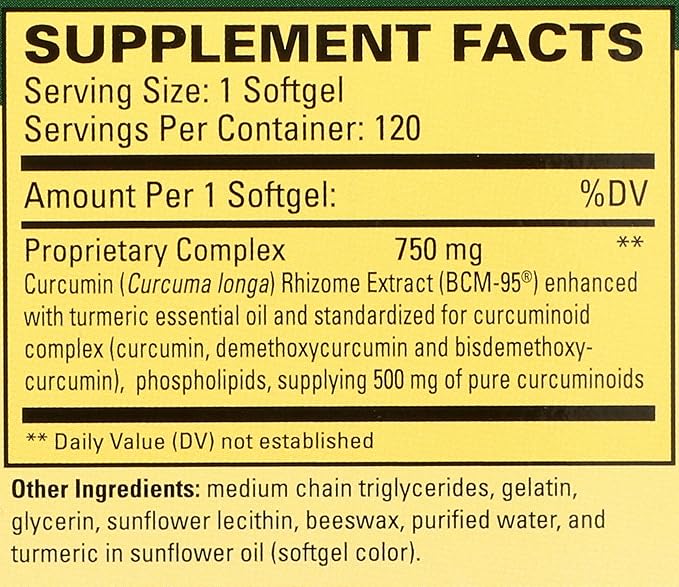 Terry Naturally CuraMed 750 mg Curcumin Supplement – Antioxidant Brain, Heart & Immune Support | 120 Softgels