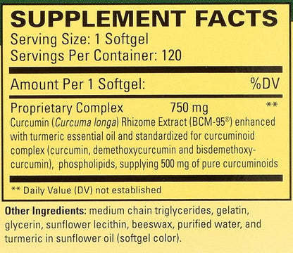 Terry Naturally CuraMed 750 mg Curcumin Supplement – Antioxidant Brain, Heart & Immune Support | 120 Softgels